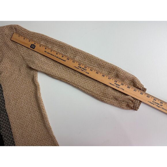 Ann Taylor LOFT Women's Long Sleeve Button Front Blouse Tan Black Print Size XS - Picture 10 of 11